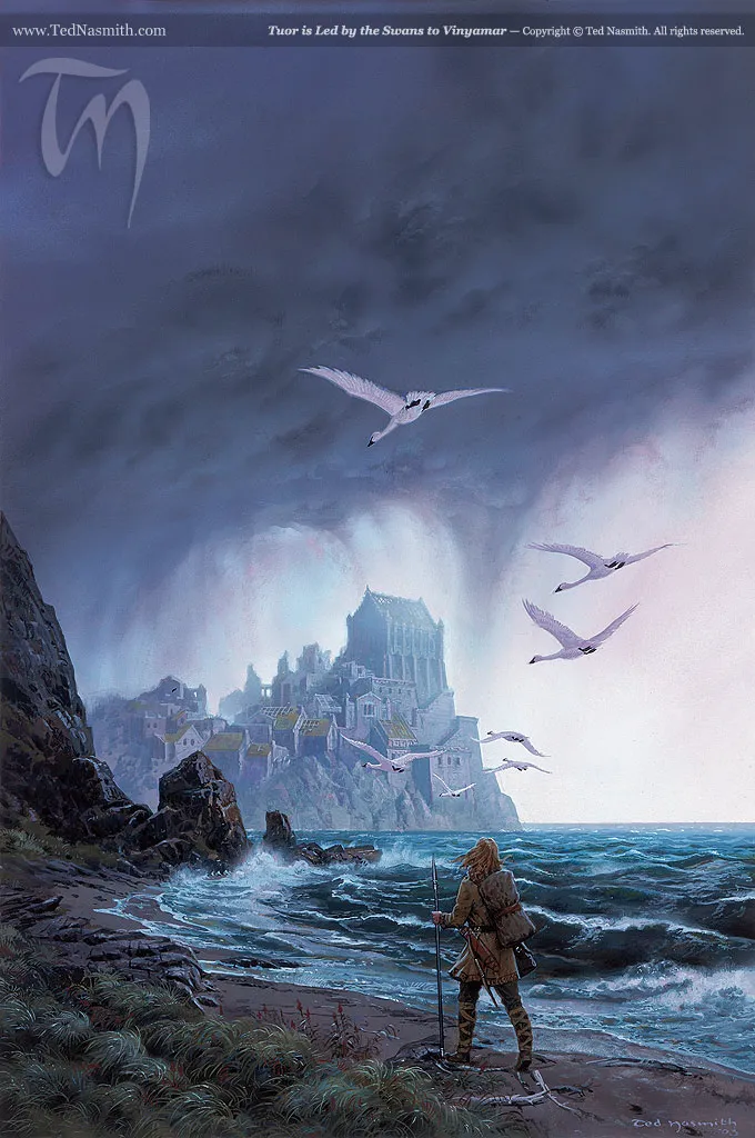 Ted Nasmith | Le Silmarillion | Tuor is Led by the Swans to Vinyamar