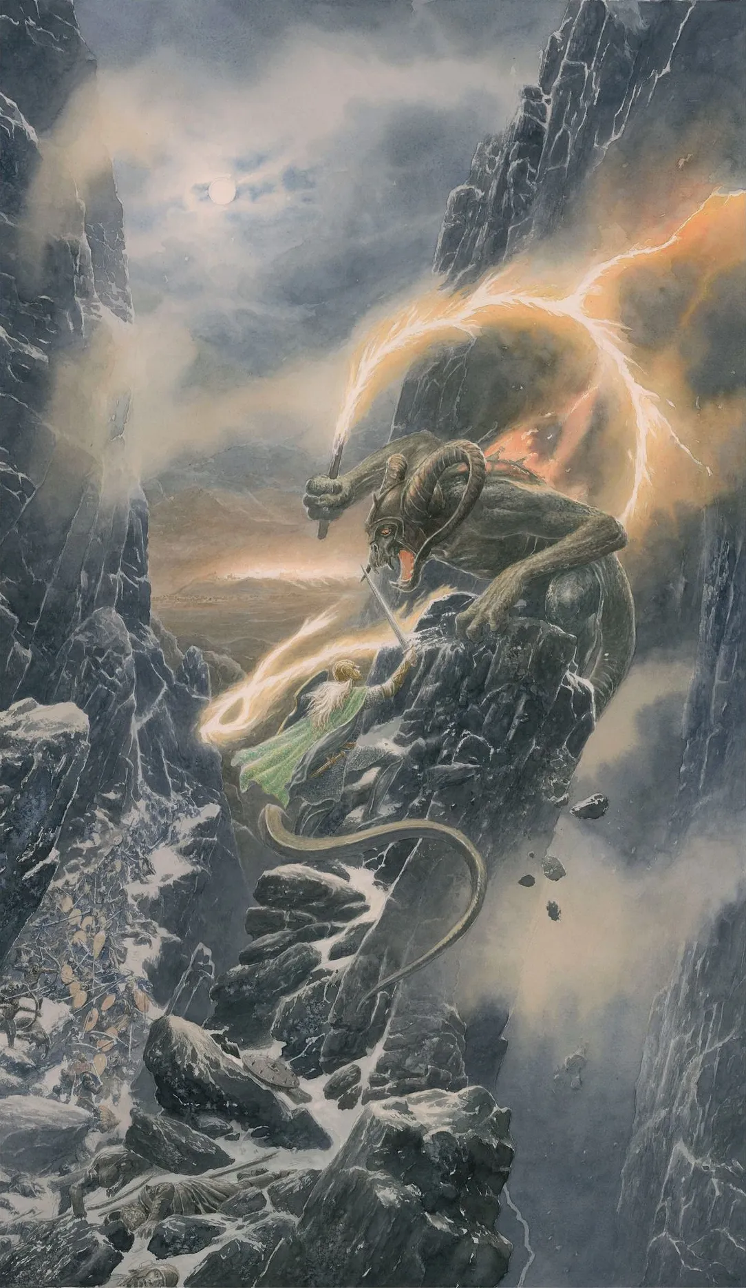 Alan Lee | La Chute de Gondolin | Glorfindel and the Balrog