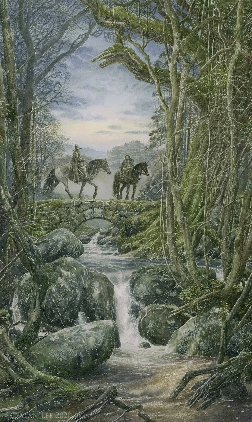 Alan Lee | Le Hobbit | Gandalf meets Thorin on the outskirts of Bree