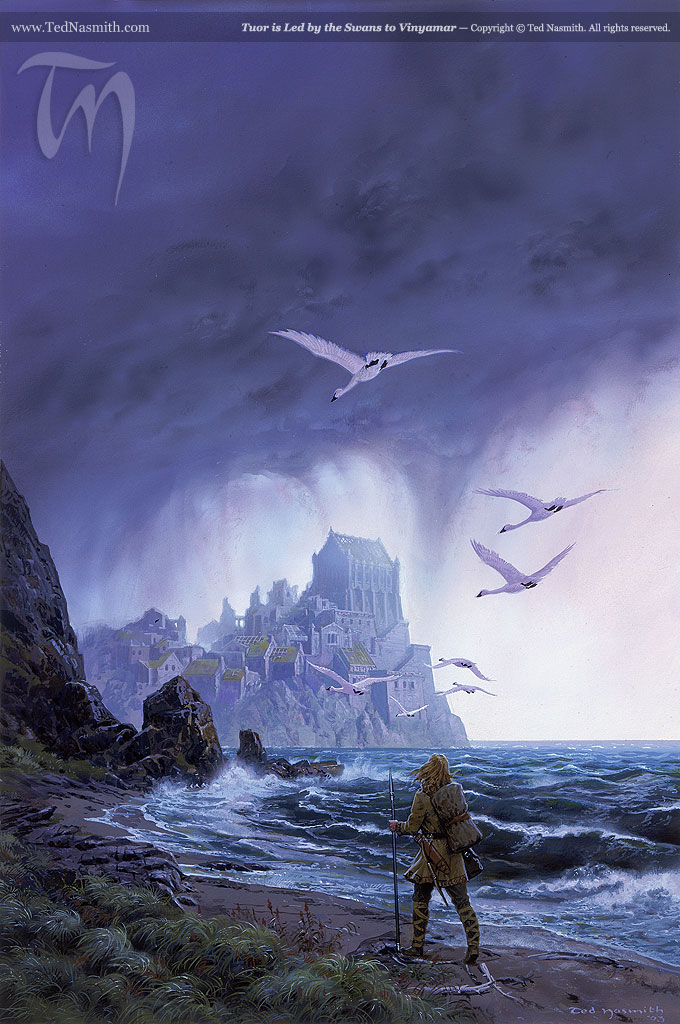 Ted Nasmith | Tuor is Led by the Swans to Vinyamar