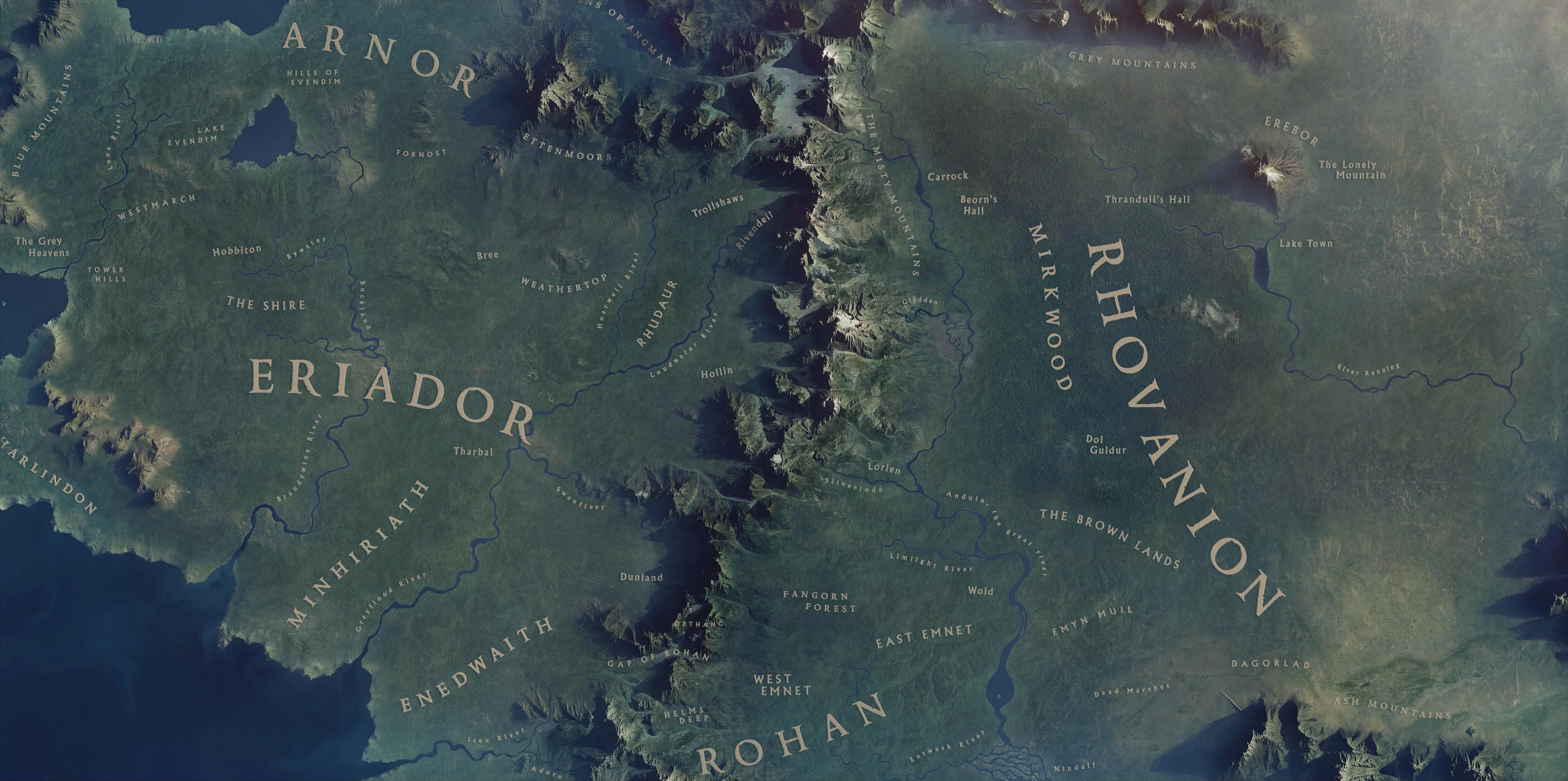 Carte de l'Eriador et du Rhovanion.