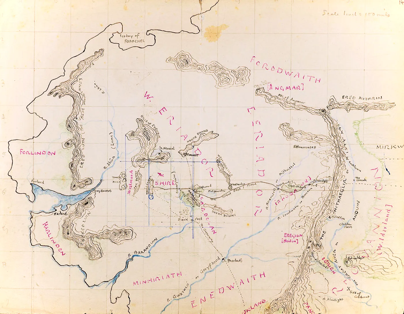 Carte de l'Eriador, par John Ronald Reuel Tolkien.