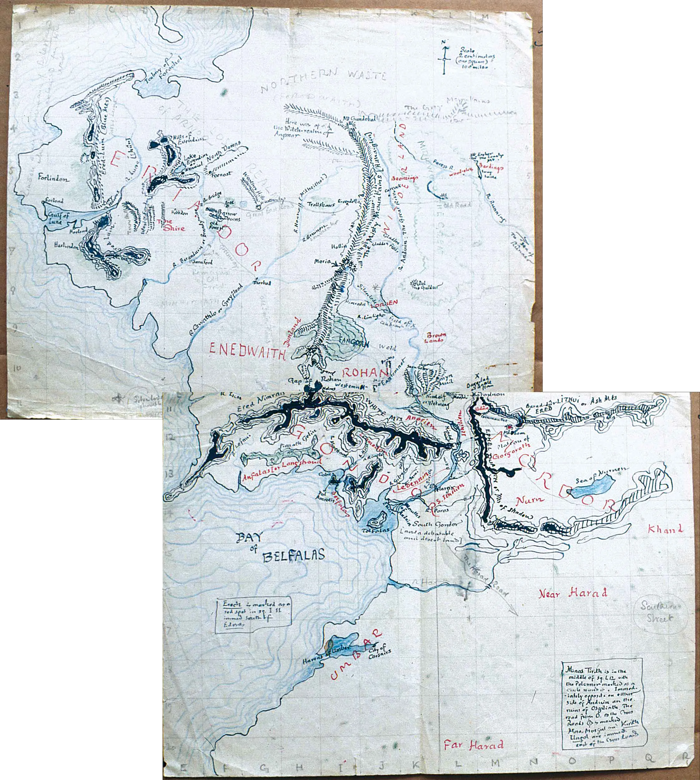 Carte de la Terre du Milieu (Middle-earth) au troisième âge, par John Ronald Reuel Tolkien.