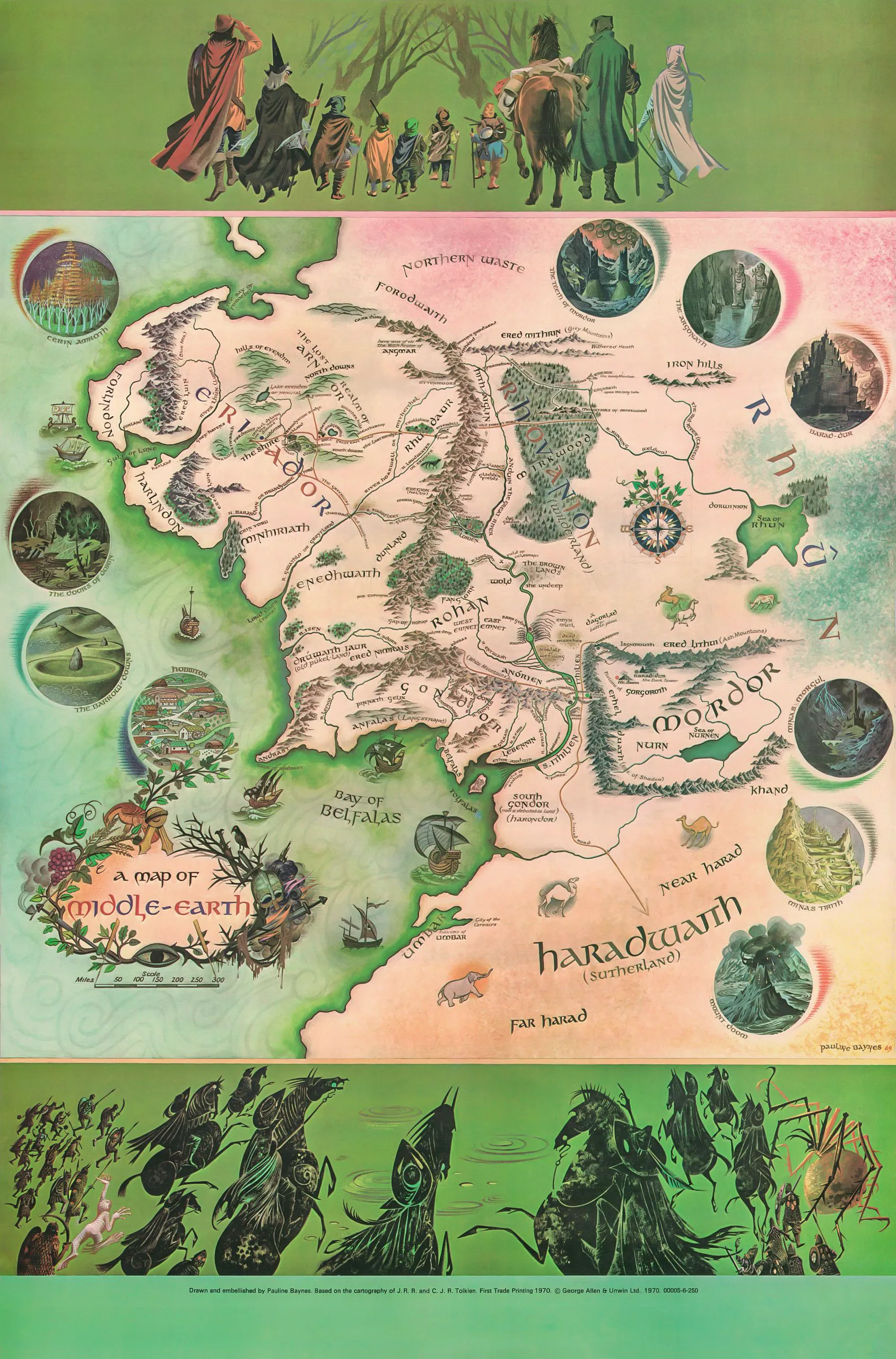 Une carte de la Terre du Milieu (A map of Middle-earth), par Pauline Diana Baynes.