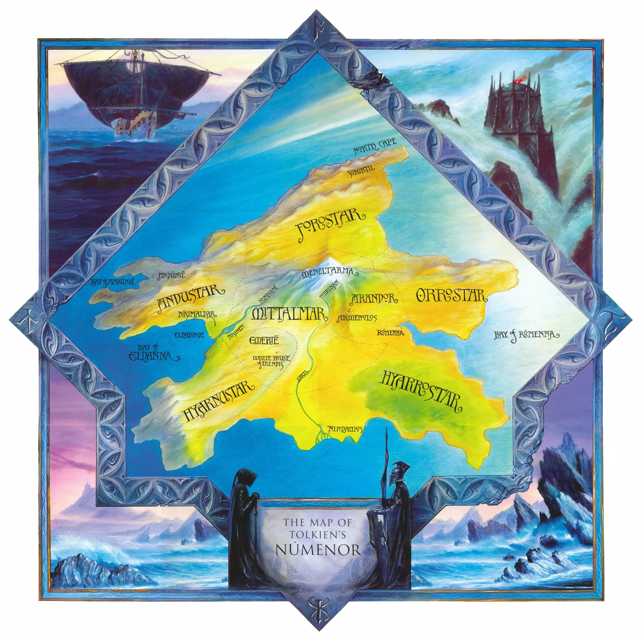 La carte de Númenor de Tolkien (The map of Tolkien's Númenor), par John Howe.