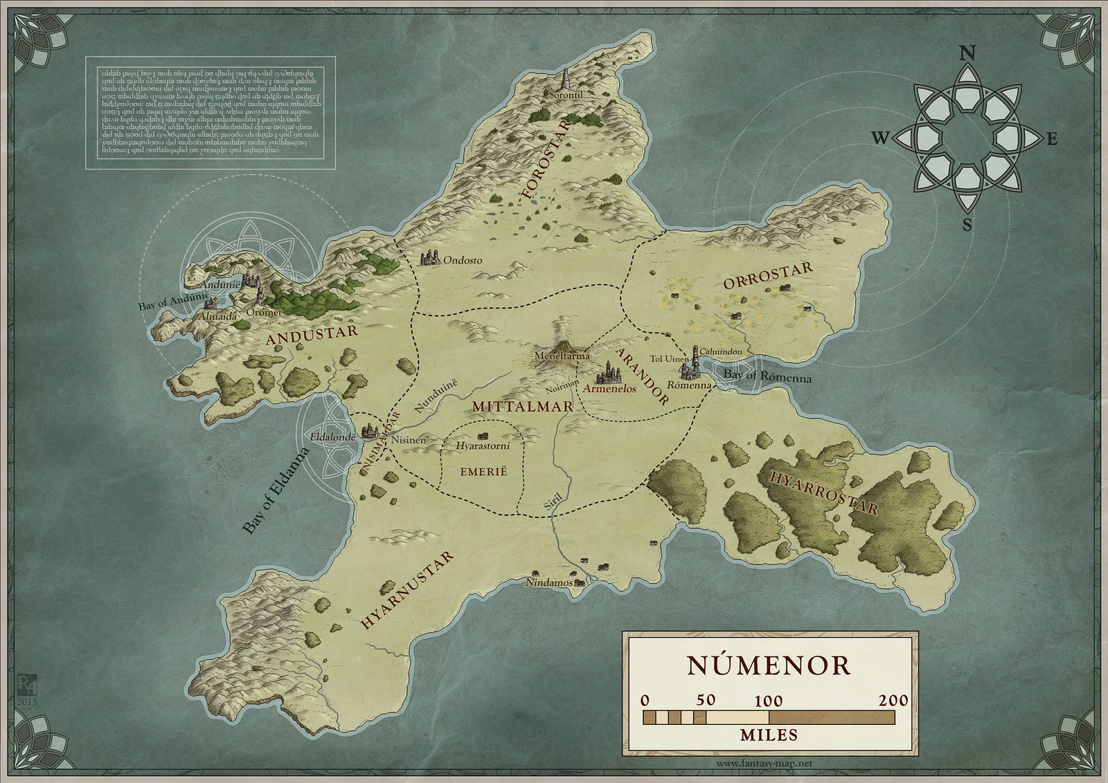 Carte de l'île de Númenor.