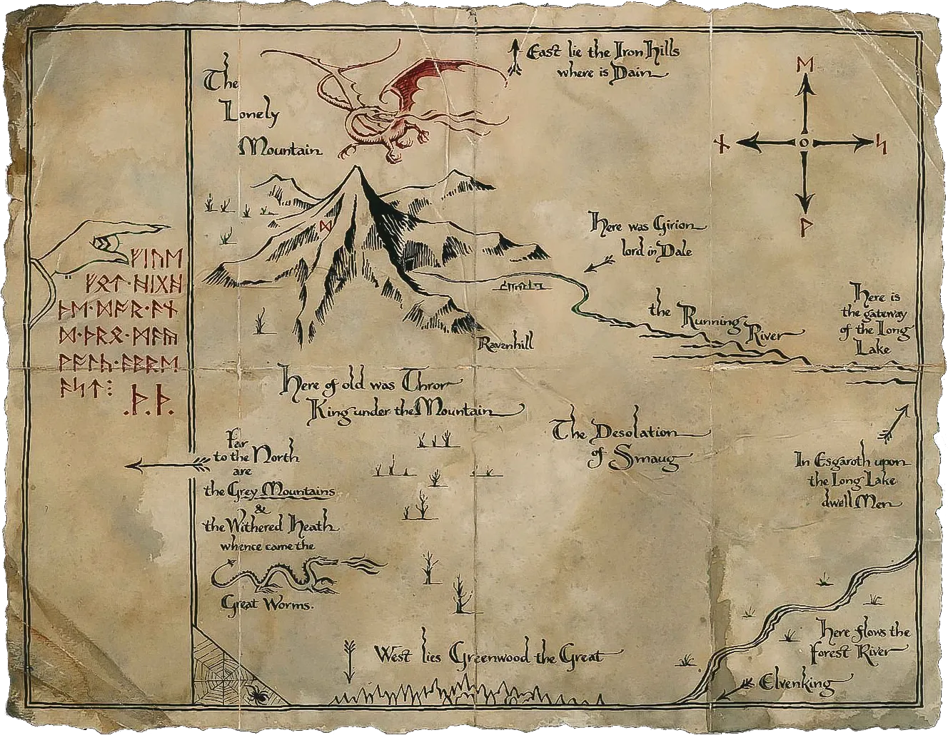Réplique de la carte de Thrór (Thrór's map) utilisée lors du tournage du film Le Seigneur des Anneaux (The Lord of the Rings), réalisé par Peter Jackson.