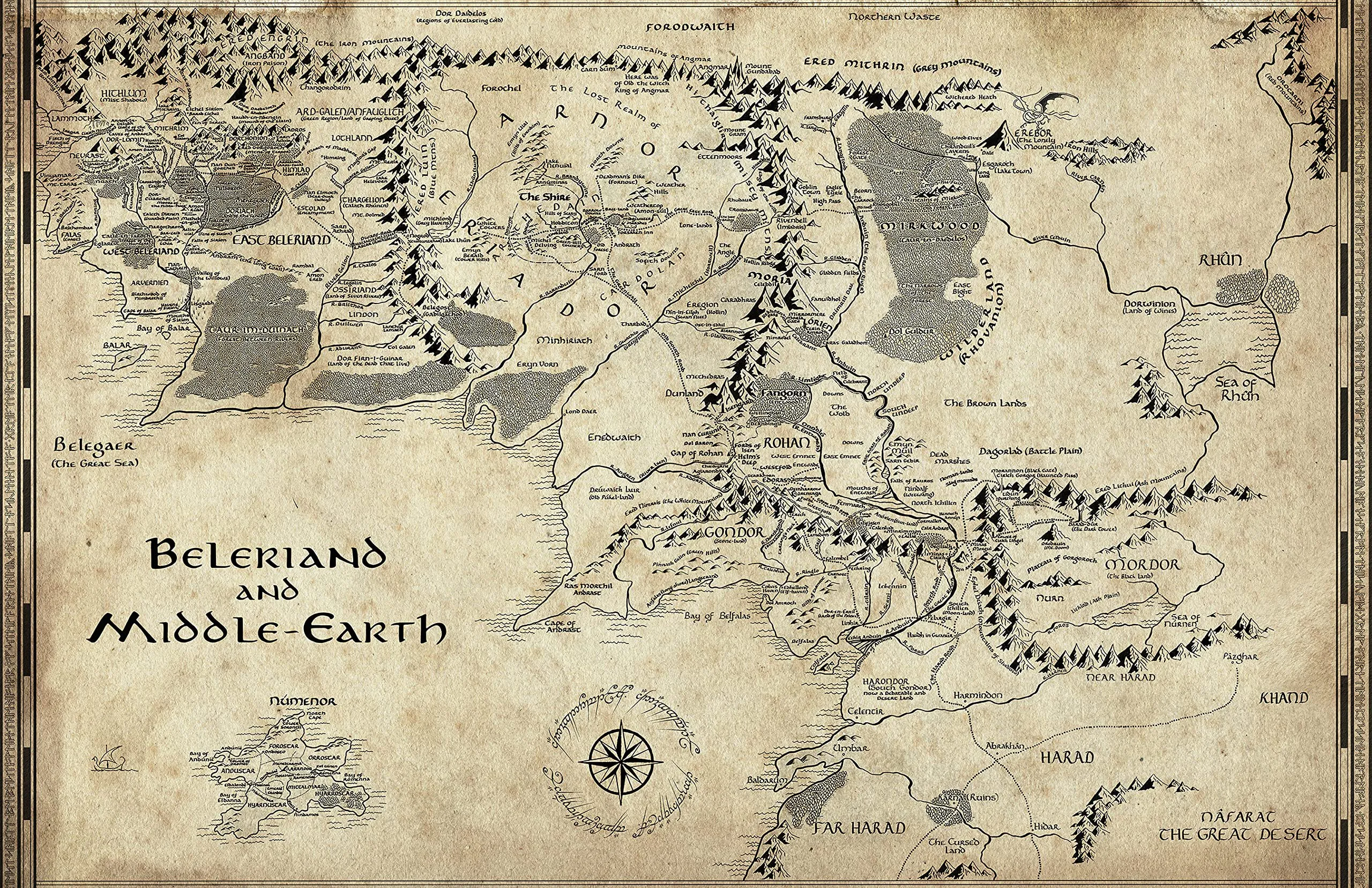 Carte du Beleriand et de la Terre du Milieu (Blerian and Middle-earth).