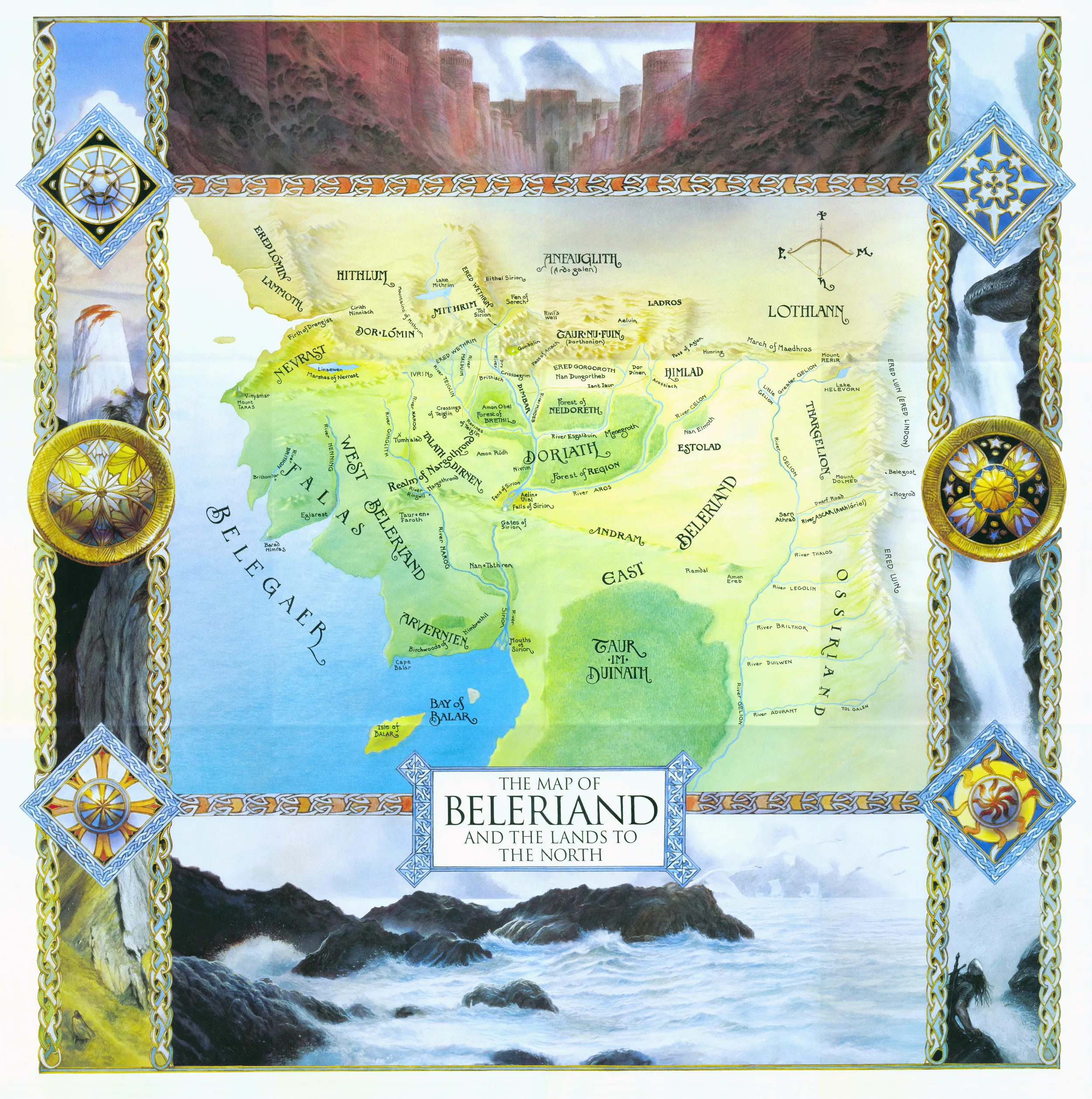La carte du Beleriand et des terres au Nord (The map of Beleriand and the lands to the North), par John Howe.