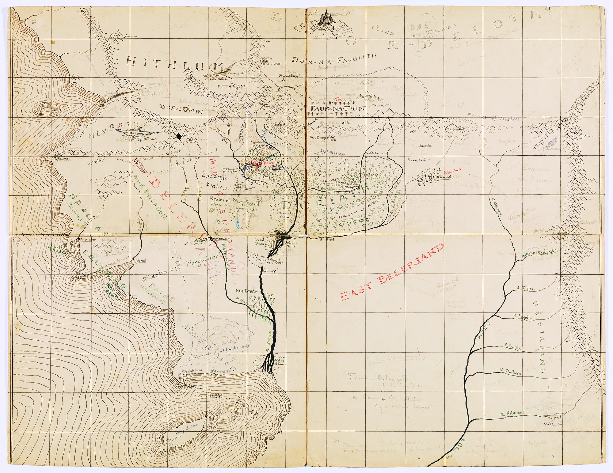 Carte du Beleriand, par John Ronald Reuel Tolkien.