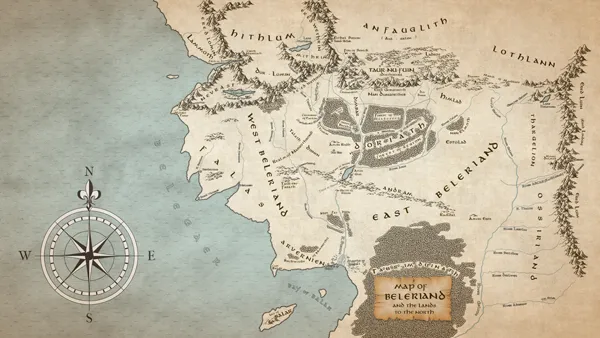 Carte du Beleriand et des terres au Nord (Map of Beleriand and the lands to the North).