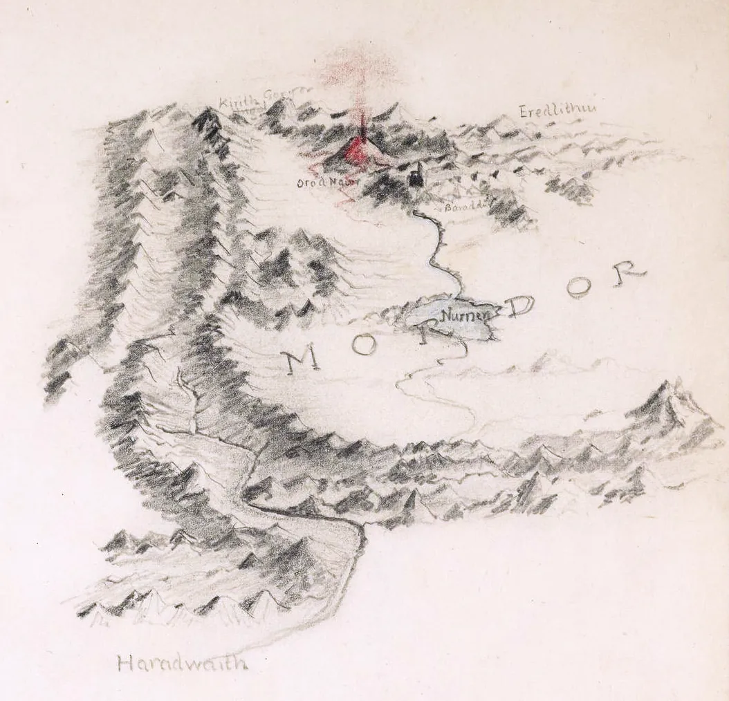 Carte du Mordor, par John Ronald Reuel Tolkien.