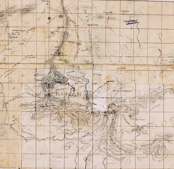 Carte du Rohan, Gondor et Mordor (Rohan, Gondor and Mordor), par Tolkien.