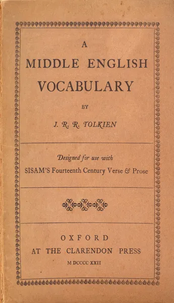 Édition originale de l'essai A Middle English Vocabulary de John Ronald Reuel Tolkien. Première de couverture.