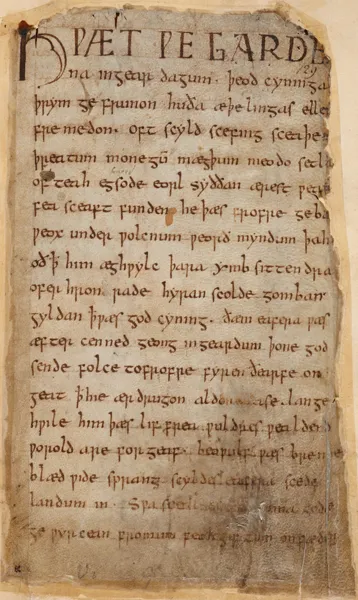 Édition originale de l'essai Beowulf: The Monsters and the Critics de John Ronald Reuel Tolkien. Reproduction du texte ancien (début).