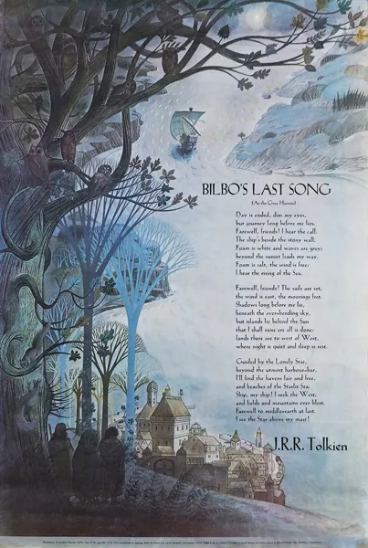 Édition originale su poème Bilbo's Last Song de John Ronald Reuel Tolkien. Poème illustré par Pauline Diana Baynes.