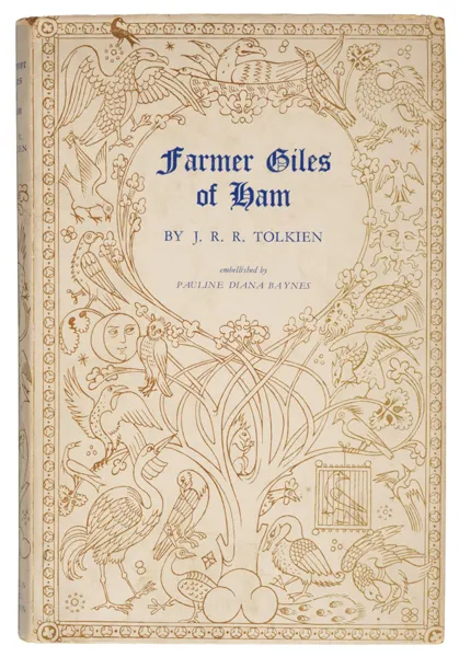 Édition originale du conte Farmer Giles of Ham, de John Ronald Reuel Tolkien. Jaquette (première de couverture et dos).