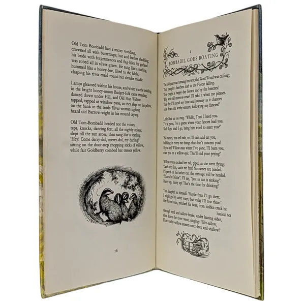 Édition originale du recueil de poèmes The Adventures of Tom Bombadil de John Ronald Reuel Tolkien. Page 16 (illustrée) et page 17 (illustrée).