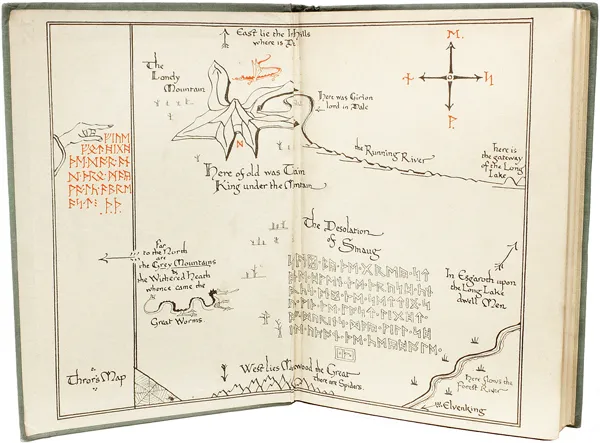 Édition originale du roman The Hobbit de John Ronald Reuel Tolkien. Carte de Thrór.