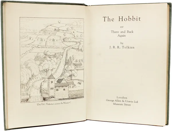 Édition originale du roman The Hobbit de John Ronald Reuel Tolkien. Frontispice et page de titre.