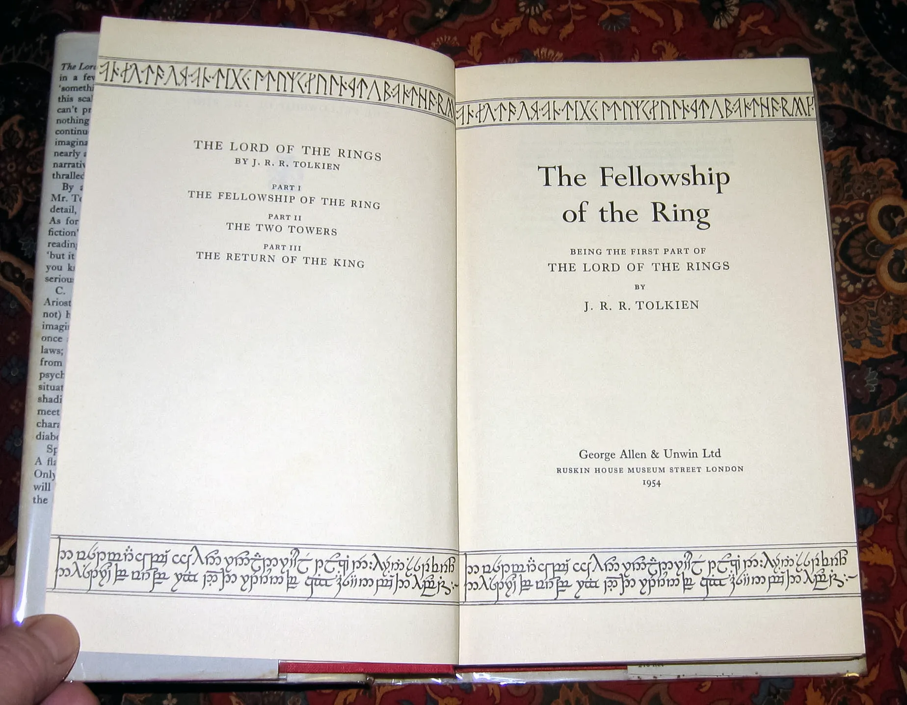 Édition originale du roman The Lord of the Rings – The Fellowship of the Ring, de John Ronald Reuel Tolkien. Page de titre.