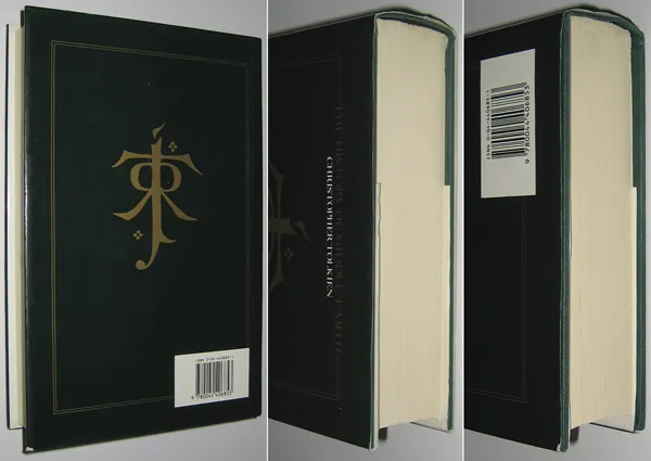 Édition originale du roman The War of the Ring, de John Ronald Reuel Tolkien. Jaquette (quatrième de couverture) et tranche.