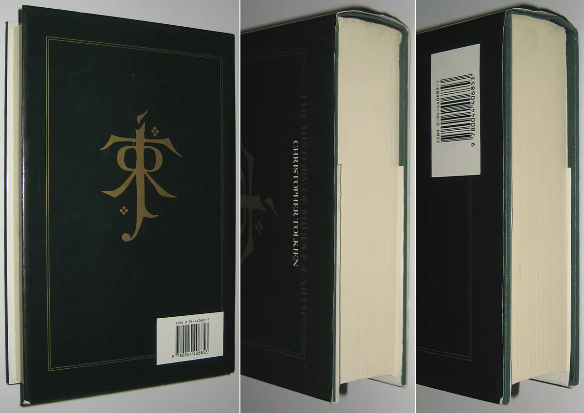 Édition originale du roman The War of the Ring, de John Ronald Reuel Tolkien. Jaquette (quatrième de couverture) et tranche.