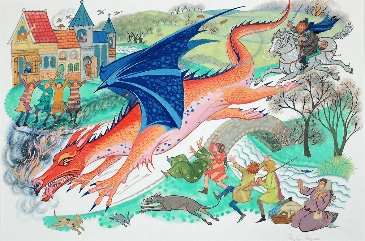 Illustration de Pauline Diana Baynes, pour le roman de J.R.R. Tolkien Le Fermier Gilles de Ham (Farmer Giles of Ham).