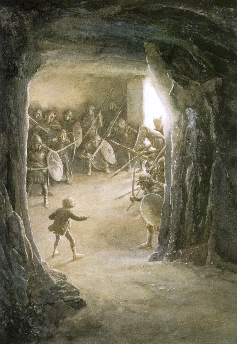 Illustration : Bilbo and the goblins, par Alan Lee.