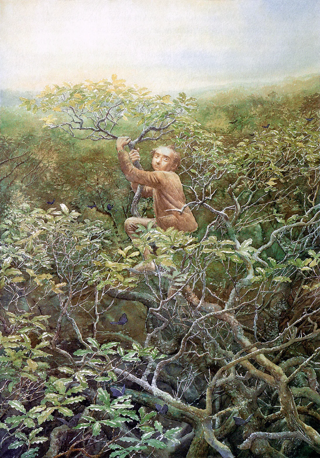 Illustration : Bilbo on top of the trees, par Alan Lee.