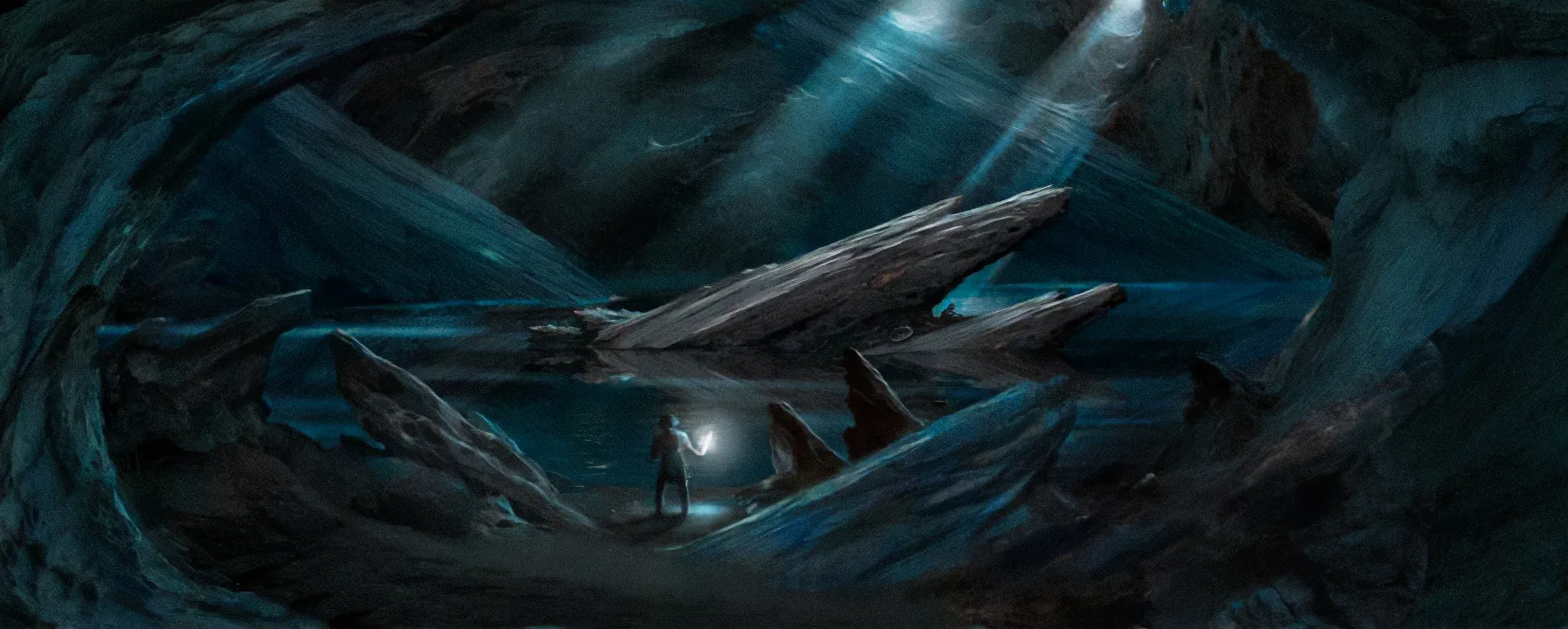 Illustration : Bilbo enters Gollum’s Cave, par John Howe.