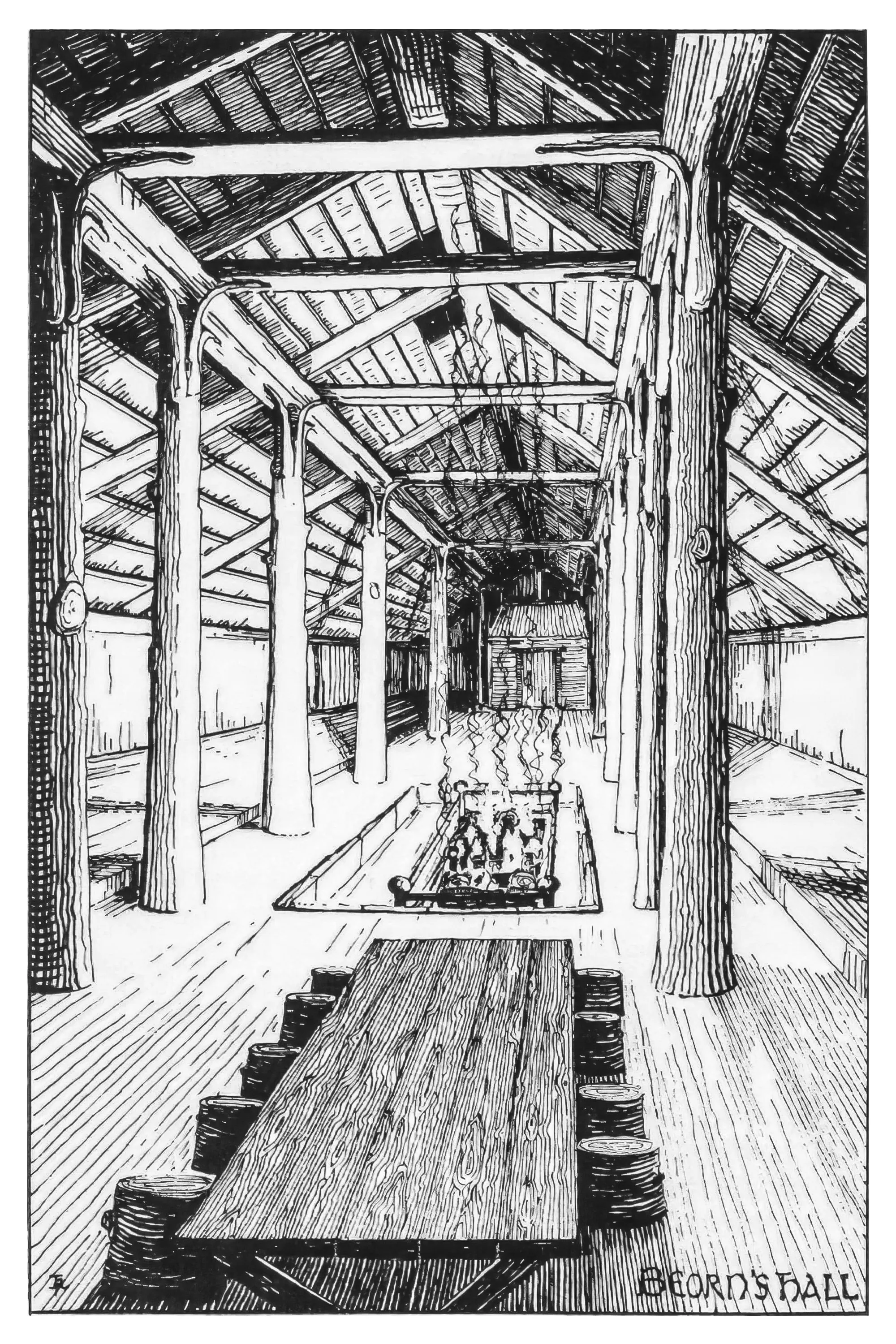 Illustration : Beorn's hall, par J.R.R. Tolkien.