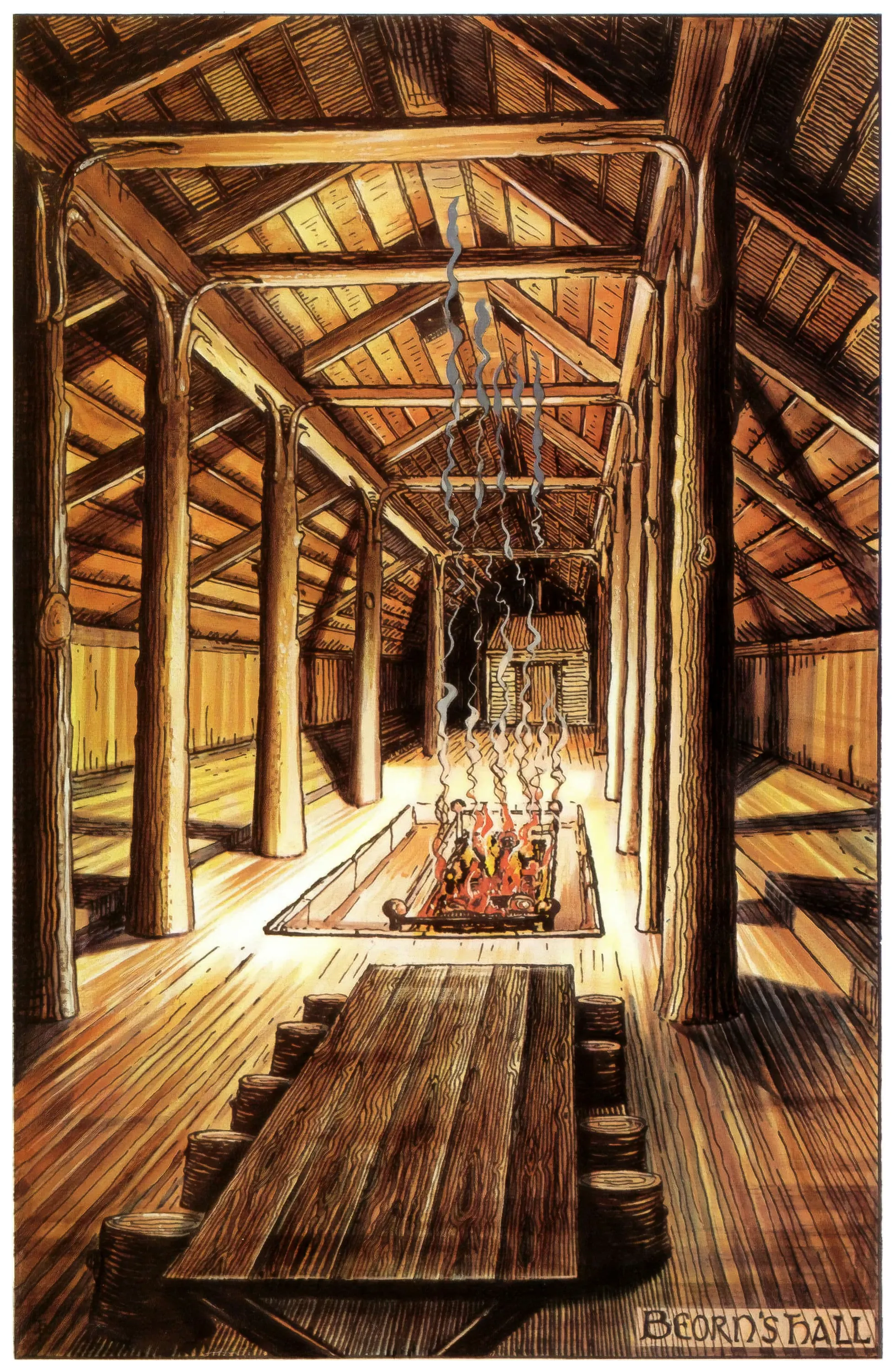 Illustration : Beorn's hall, par J.R.R. Tolkien.