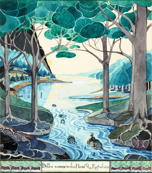 Illustration : Bilbo comes to the Huts of the Raft-elves, par J.R.R. Tolkien.