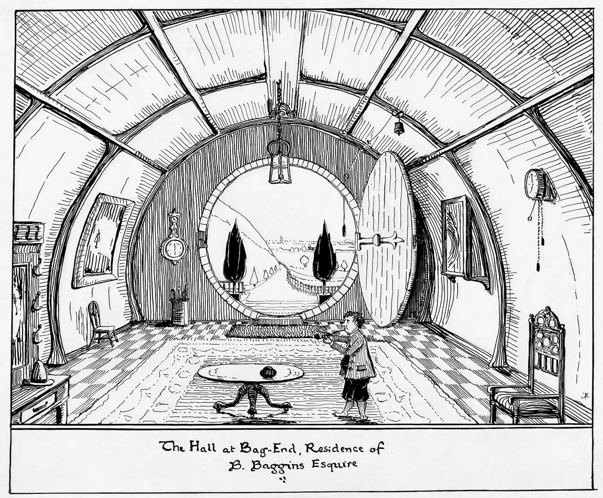 Illustration : The Hall at Bag-End, Residence of B. Baggins Esquire, par J.R.R. Tolkien.
