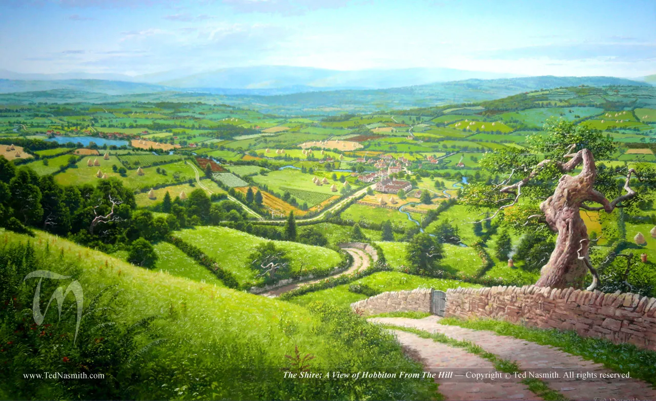 Illustration : A View of Hobbiton From The Hill, par Ted Nasmith.