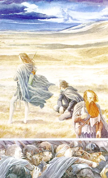 Illustration : The chase of Aragorn, Legolas and Gimli, par Alan Lee.