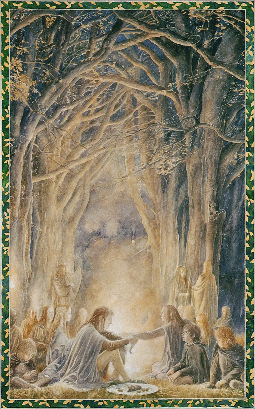 Illustration : With elves in Woody-end forest, par Alan Lee.