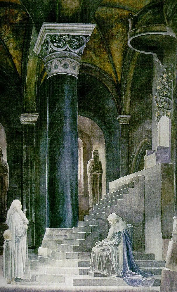 Illustration : Gandalf and Pippin before Denethor, par Alan Lee.