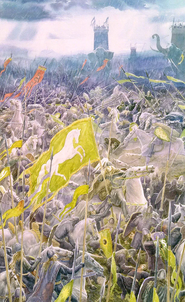 Illustration : The battle of Pelennor fields, par Alan Lee.