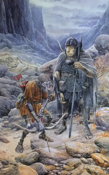 Illustration : The tracking orc and the fighting orc in Gorgoroth, par Alan Lee.
