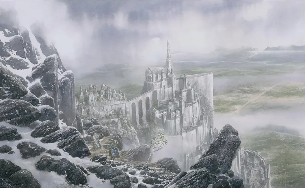 Illustration : Gandalf leading Aragorn to find the sapling of the White Tree, par Alan Lee.