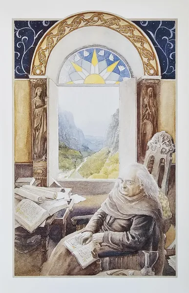 Illustration : An aged Bilbo in Rivendell, par Alan Lee.