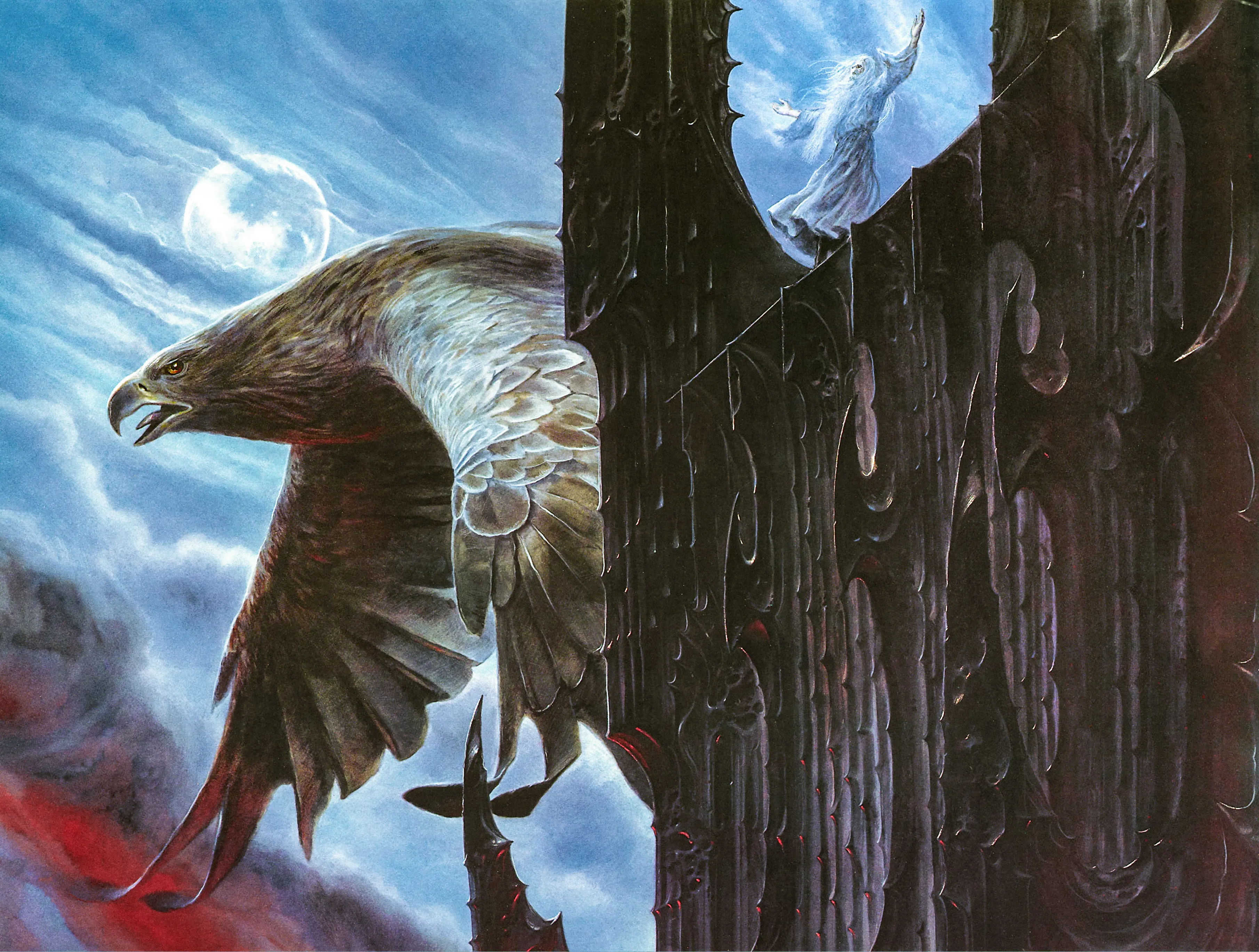 Illustration : Gwaihir Rescues Gandalf from Orthanc, par John Howe.
