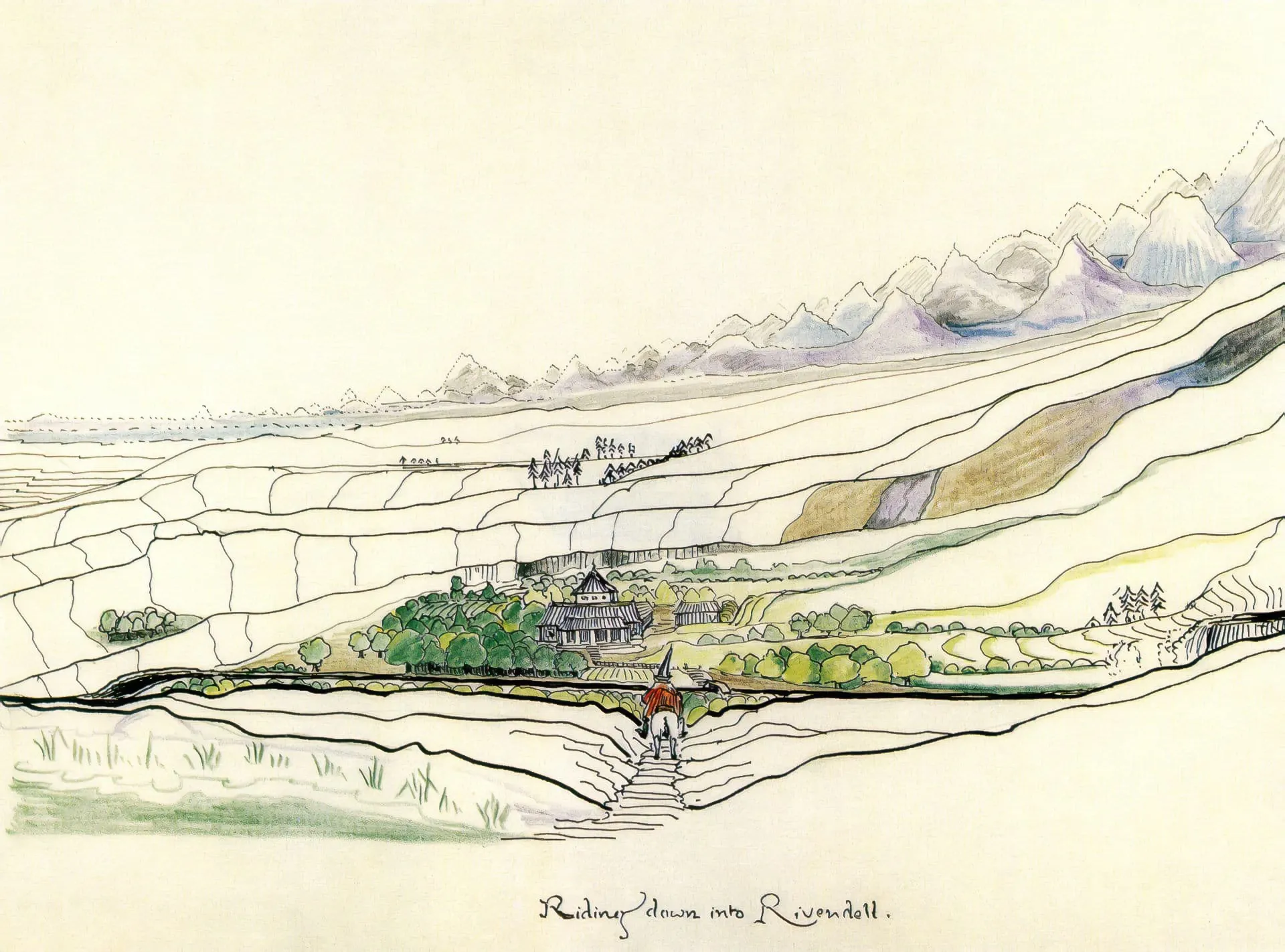 Illustration : Riding down into Rivendell, par J.R.R. Tolkien.