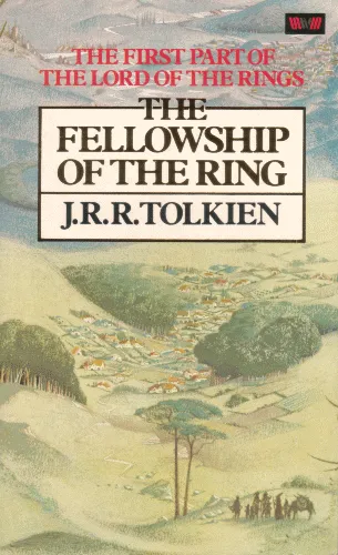 Illustration de Pauline Diana Baynes, pour la première de couverture de lédition anglaise de 1981 du roman de J.R.R. Tolkien Le Seigneur des Anneaux – La Fraternité de l'Anneau (The Lord of the Rings – The Fellowship of the Ring), publié par Unwin Paperbacks.