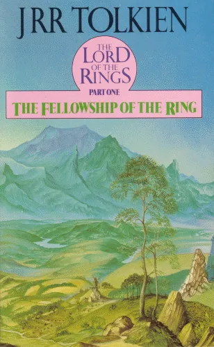 Illustration de Pauline Diana Baynes, pour la première de couverture de lédition anglaise de 1987 du roman de J.R.R. Tolkien Le Seigneur des Anneaux – La Fraternité de l'Anneau (The Lord of the Rings – The Fellowship of the Ring), publié par Unwin Paperbacks.