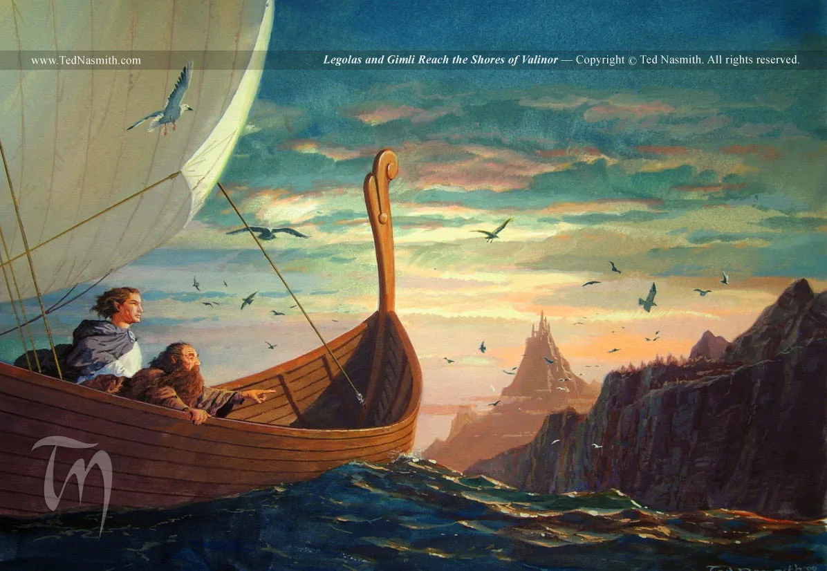 Illustration : Legolas and Gimli Reach the Shores of Valinor, par Ted Nasmith.