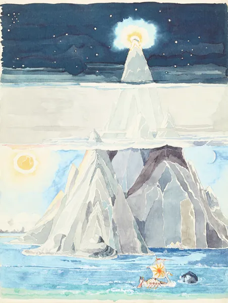 Illustration : Halls of Manwe on the Mountains of the World above Faerie, par J.R.R. Tolkien.