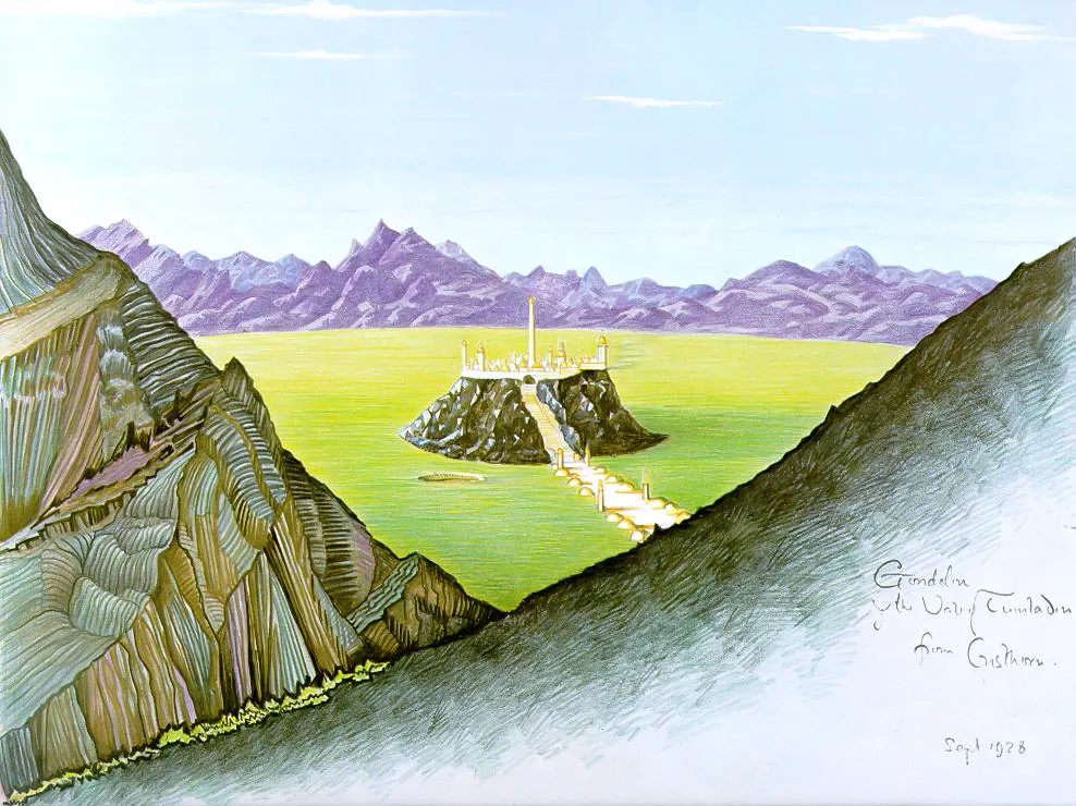 Illustration : Gondolin and the Vale of Tumladen, par J.R.R. Tolkien.